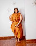 Curvy woman wearing ruched waist two piece outfit