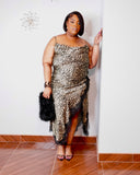 Wild Elegance Leopard Lace Trim Midi Dress