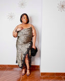 Wild Elegance Leopard Lace Trim Midi Dress