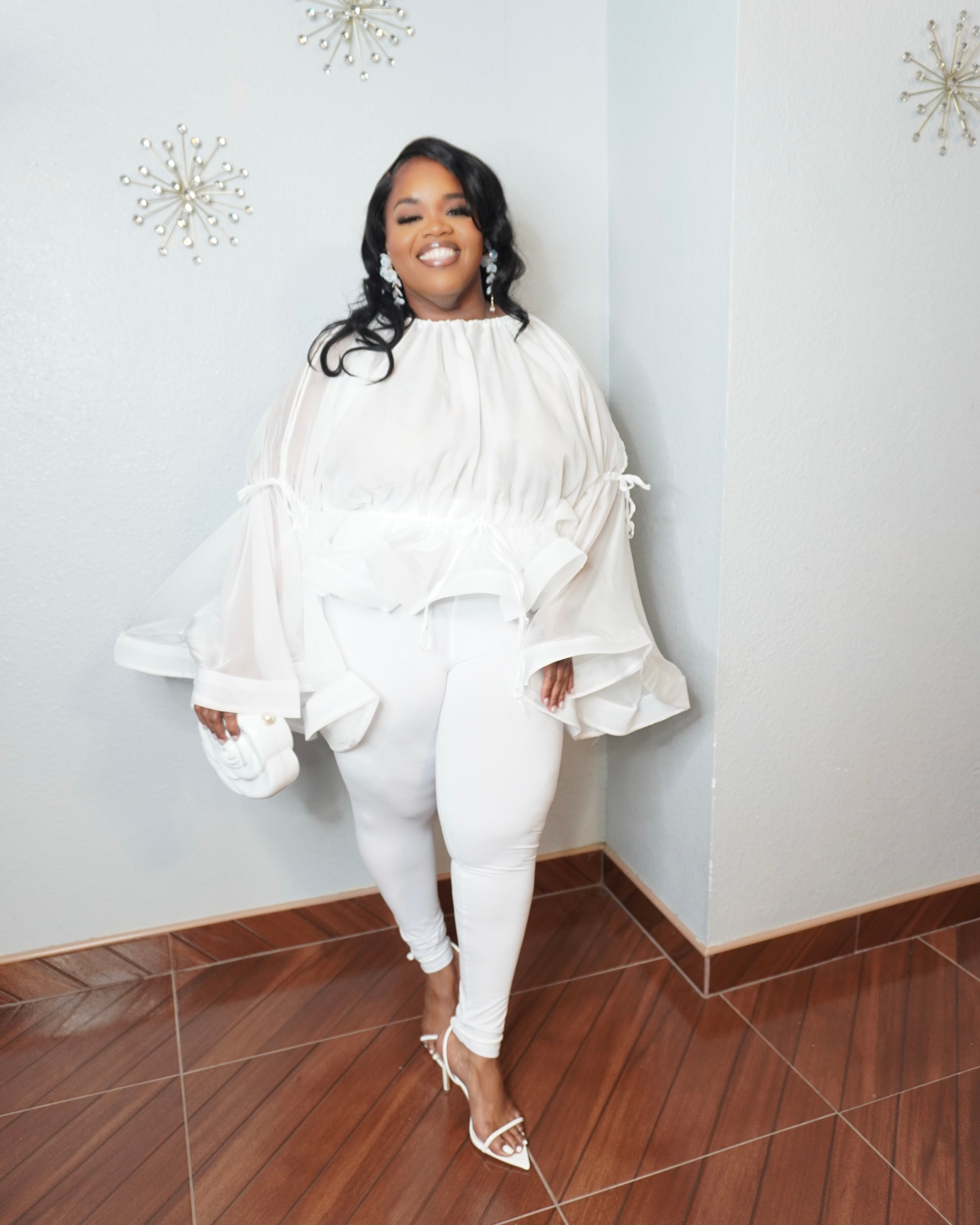 Luxury oversized sheer top outfit