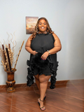 Two Piece Black Ruffle Shorts Set