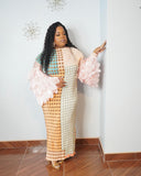 Pink layered sleeve maxi dress for plus size women