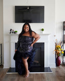 Black High Low Sequins Ruffle Dress