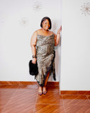 Wild Elegance Leopard Lace Trim Midi Dress