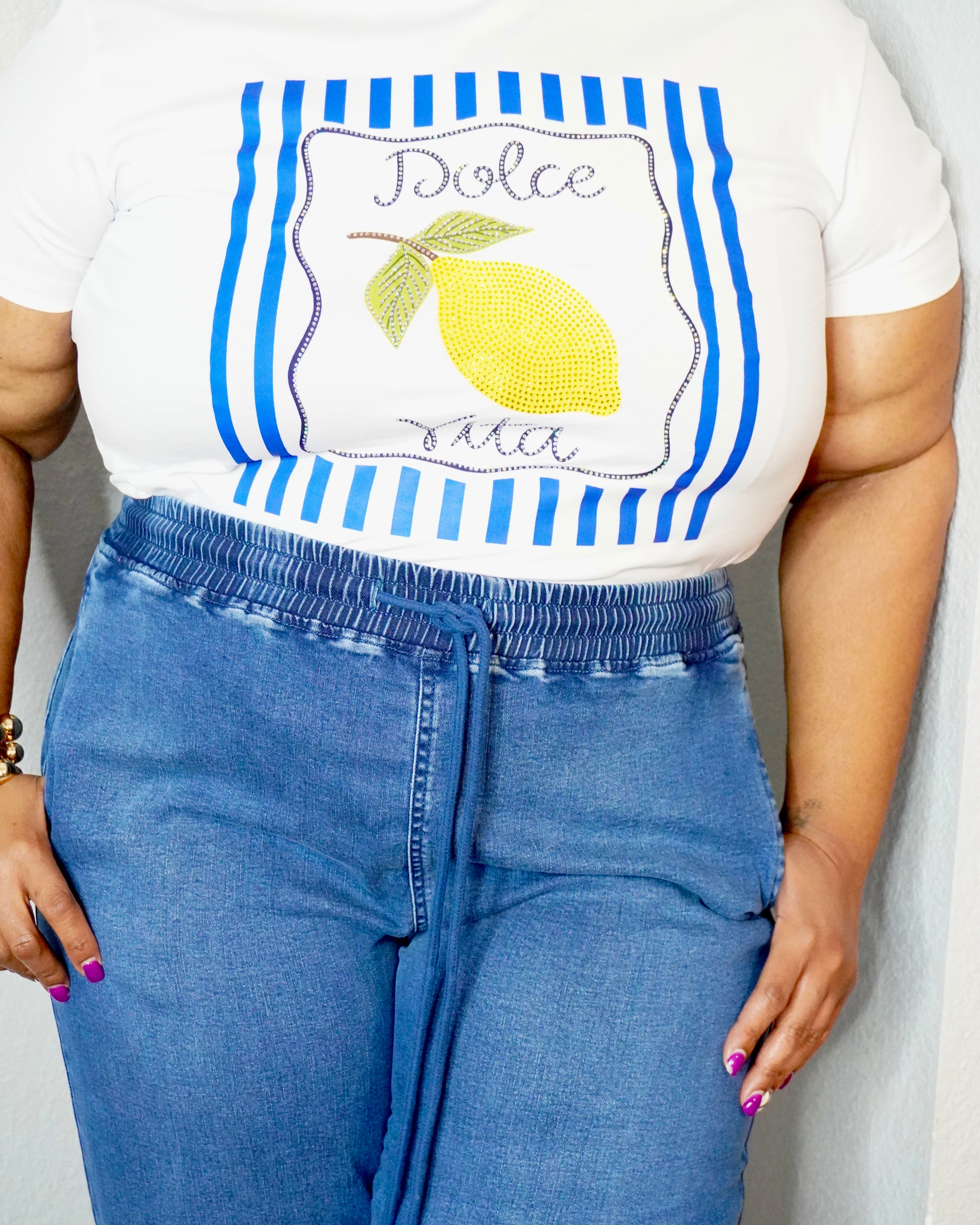 White lemon graphic shirt for women