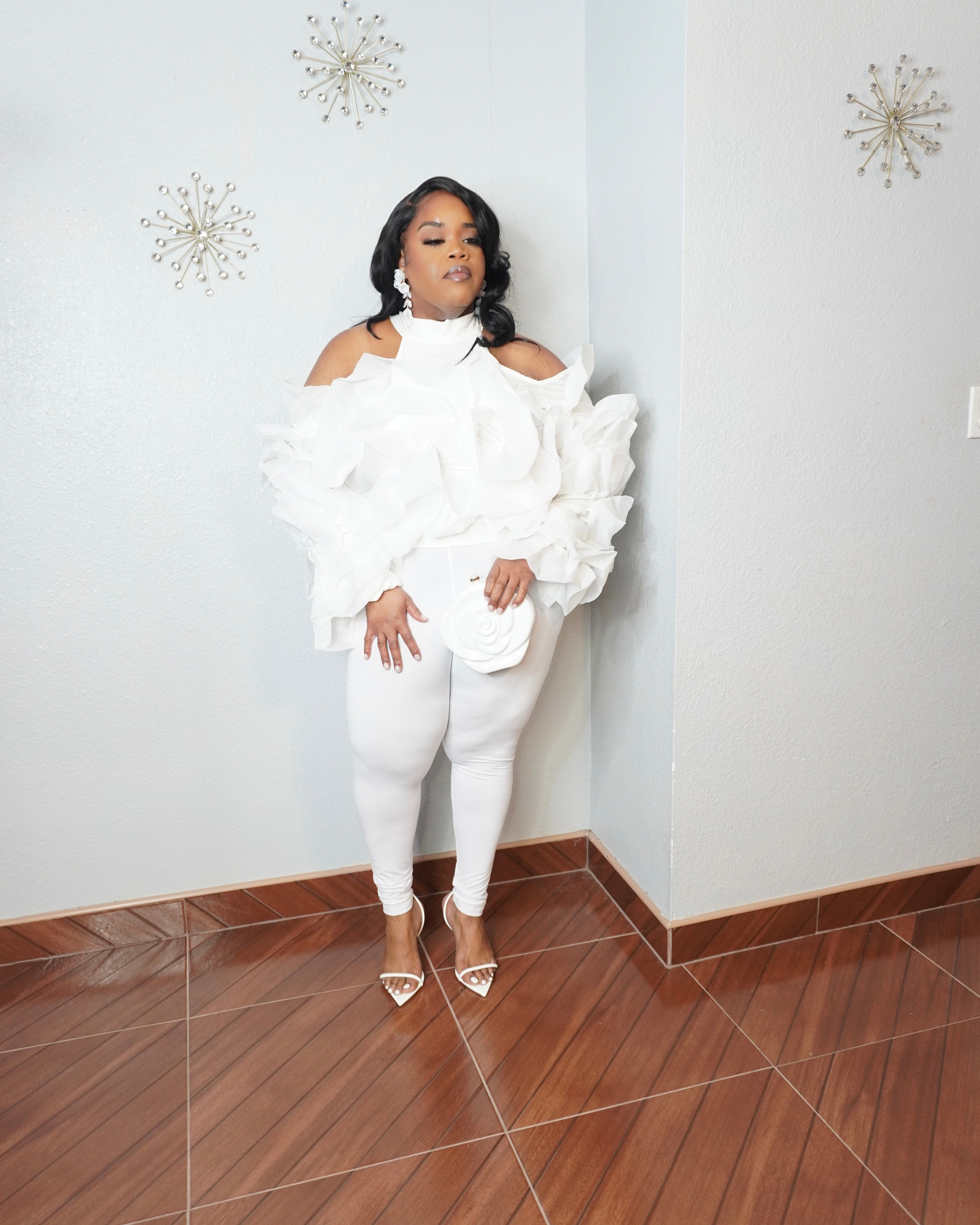 White 3D flower blouse for plus size women