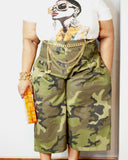 Back fit of olive camouflage plus size cropped wide leg pants by Lysaire