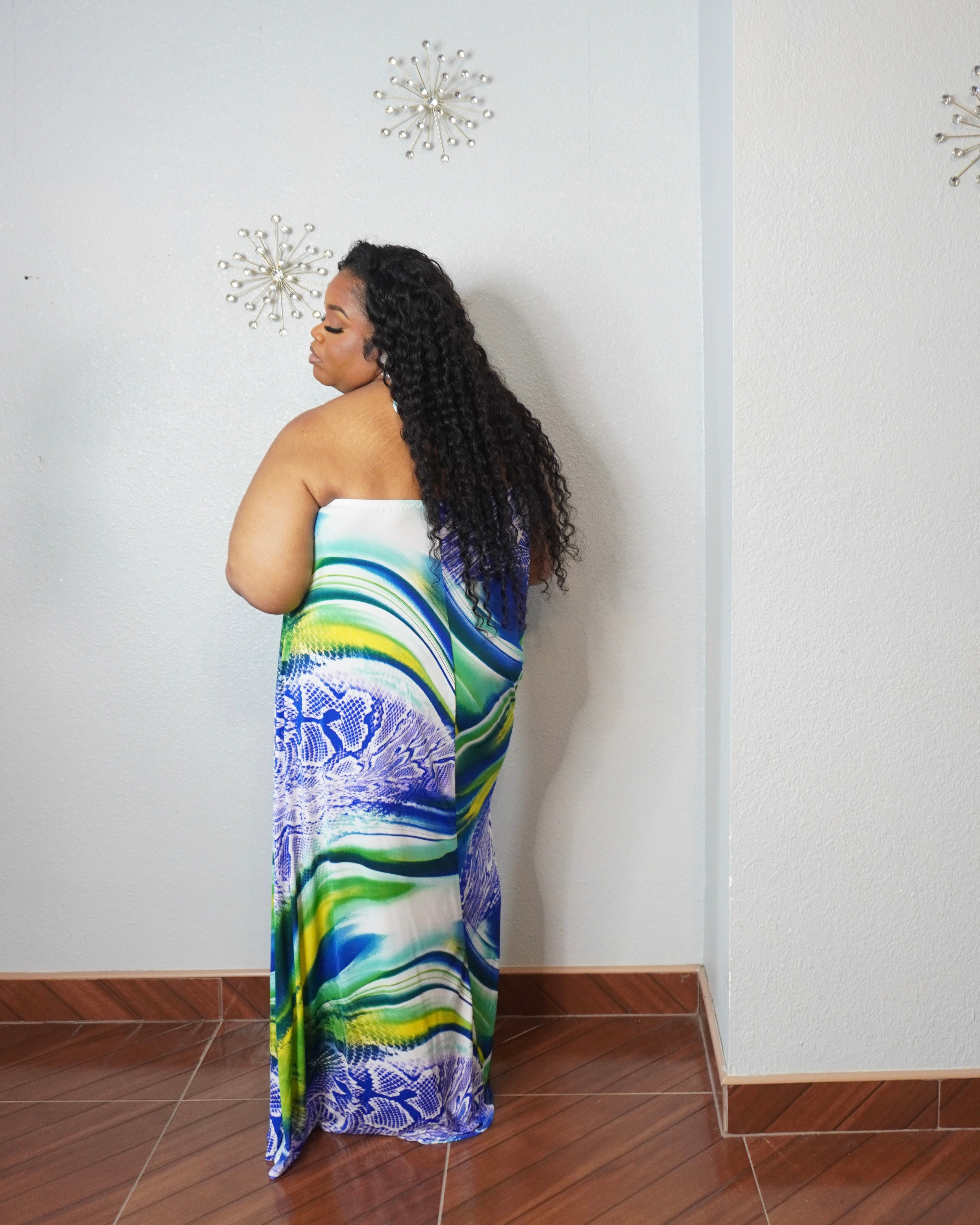 Plus size woman modeling comfortable flowy resort dress