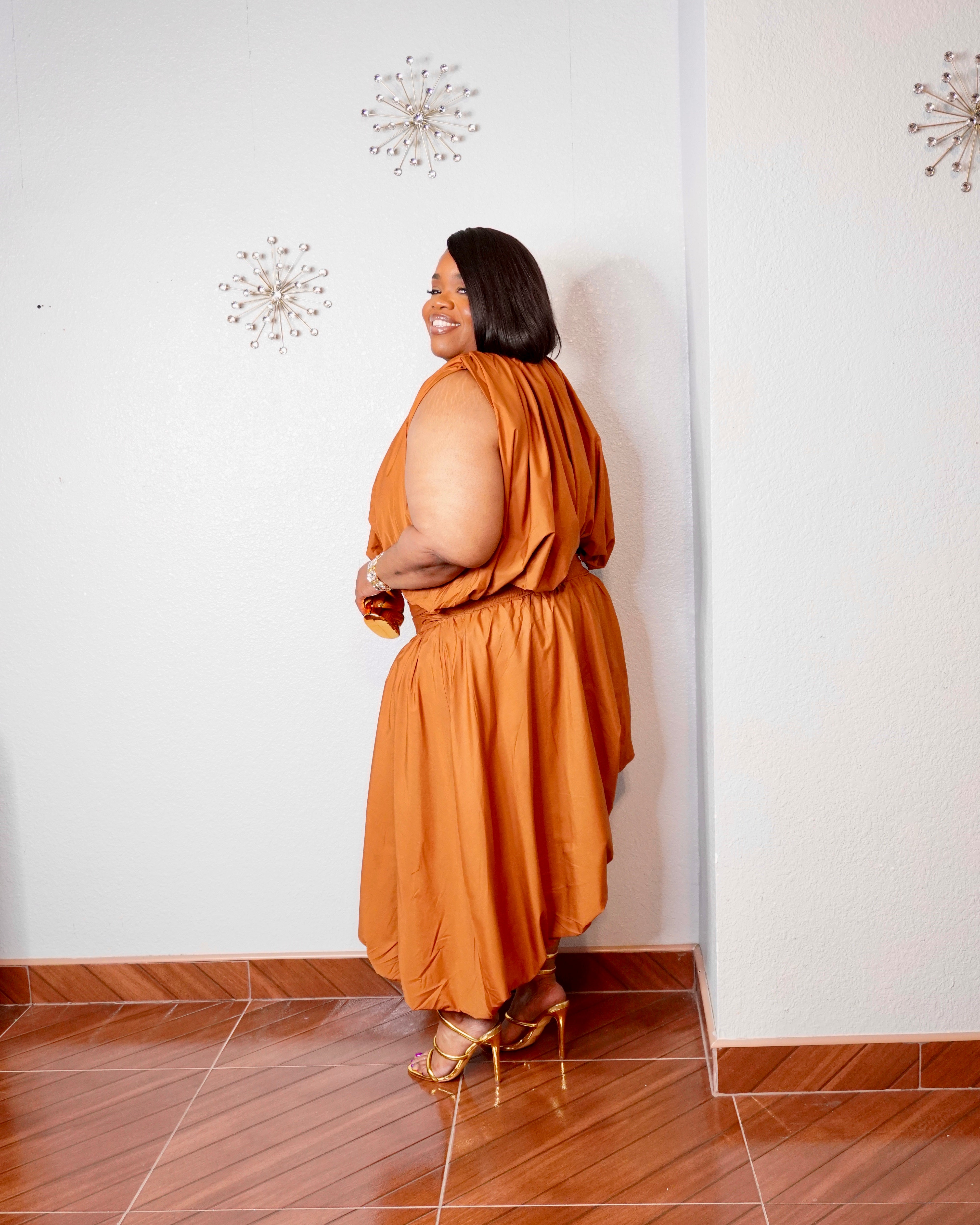 Orange two piece set for curvy women